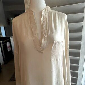 Vince Silk Satin Band-Collar Blouse Cream /White size S